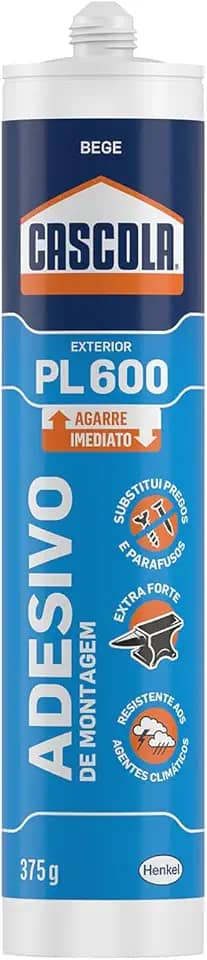 Monta & Fixa PL 600 Exterior Cascola, Adesivo de Montagem Aderência Pesada, Cola de Madeira Multifuncional, Cola Permanente Versatilidade, 1x375g