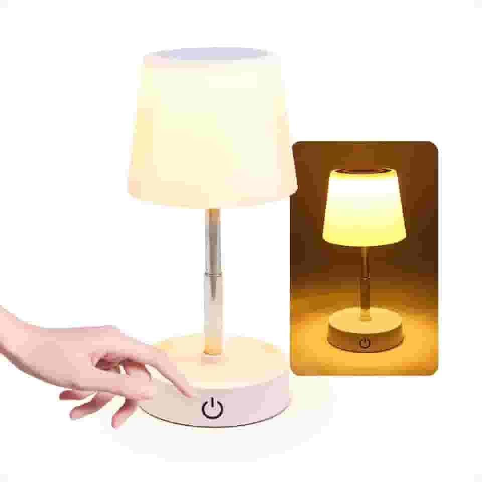 Abajur De Mesa Quarto Criado Mudo LED Luz Amarela Touch Sem Fio Recarregável Classica