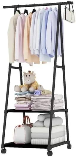 Arara Organizadora Cabideiro de Roupas Com Prateleiras e Rodinhas 360°, Closet Organizador Portátil Multifuncional (Preto)