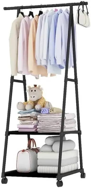 Arara Organizadora Cabideiro de Roupas Com Prateleiras e Rodinhas 360°, Closet Organizador Portátil Multifuncional (Preto)