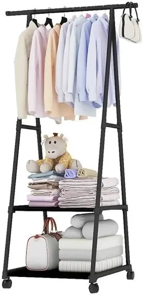 Arara Organizadora Cabideiro de Roupas Com Prateleiras e Rodinhas 360°, Closet Organizador Portátil Multifuncional (Preto)