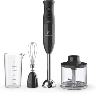 Mixer Misturador Multiuso Electrolux haste inox 3 em 1 600W 2 velocidades 3 acessórios mini processador resistente temperatura capacidade 600ml livre BPA EIB20 preto 127v