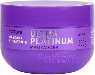 Máscara Matizadora Hidratante Fattore Ultra Platinum 300g – Gradual Color System Até 5 Tons – pH 4,0 – Com Manteiga de Karité, Lanolina e Glicerina – Hidratação Profunda, Nutrição e Brilho – Cabelos Loiros, Grisalhos e com Mechas – Cruelty Free