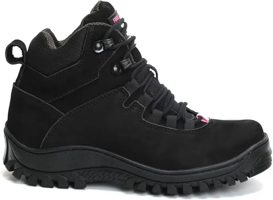 Bota Coturno Feminino Adventure Militar com CA Trilha Nobuck Preto e Rosa 1903 com CA