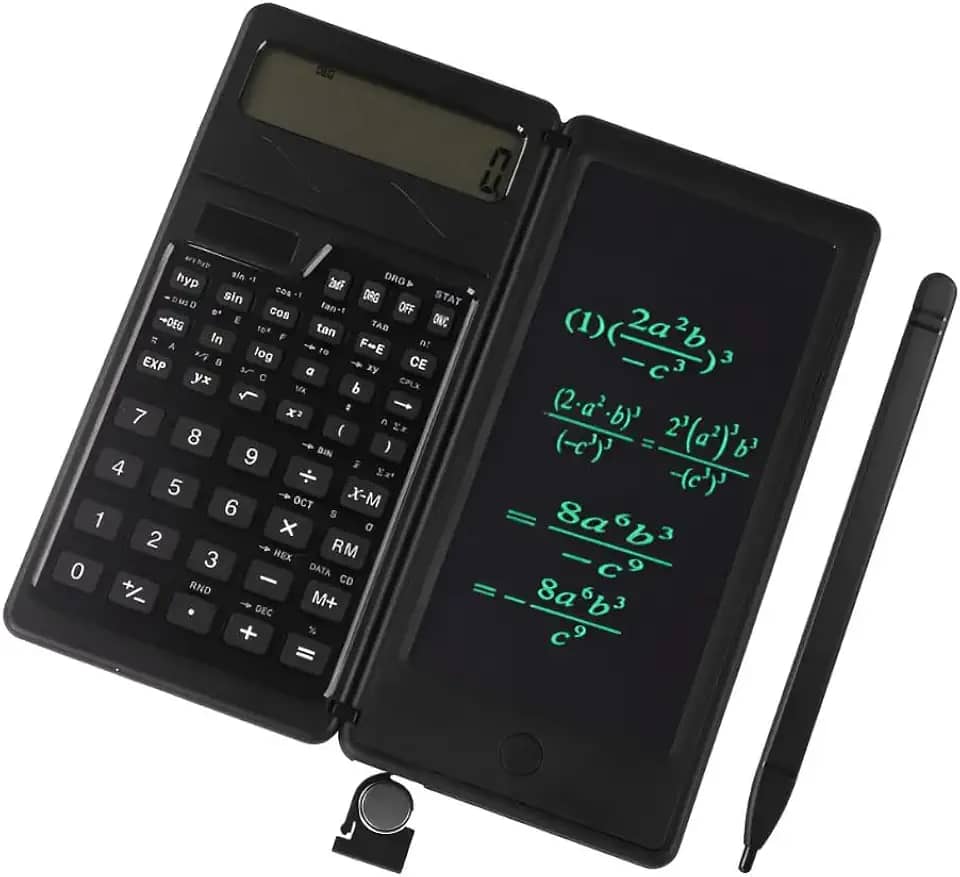Calculadora Científica com Lousa Digital Bloco de Notas 240 Funções Preta 12 Dígitos Visor Duplo Tablet para Escrever Premium Engenharia - Acompanha Caneta