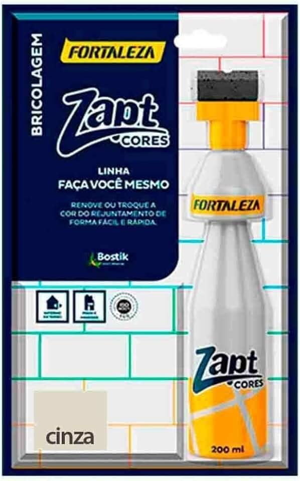 FORTALEZA Zapt Cores Cinza – Tinta para Rejunte Acrílico Líquido – Renovador de Cor com Alta Cobertura – Para Cerâmica, Porcelanato e Pastilhas – Uso Interno e Externo – 200ml