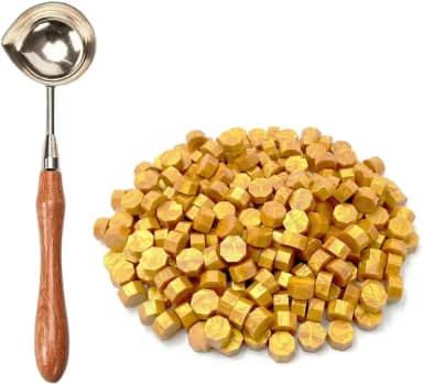 Colher para derreter cera de sinete clichê, carimbo literário de cera + 100 ceras (Cera dourada)