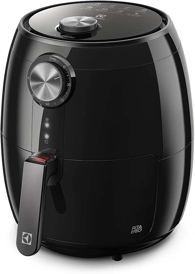 Fritadeira Elétrica sem oleo Electrolux Air fryer 4,5L 8 receitas pré-sugeridas desligamento automático cesto removivel 1400W EAF15 preta 127v