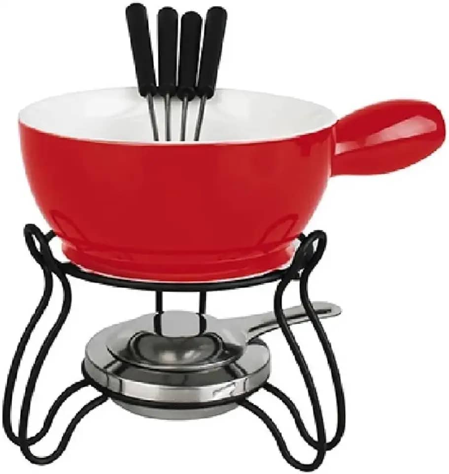Conjunto de Fondue Cerâmica, Vermelho, 700ml, 8 Peças com Panela e Garfos em Inox (Vermelho)