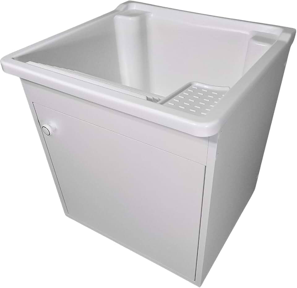 Tanque de lavar Roupa 26L Suspenso com Gabinete 46cm Montado Cor:Tanque Branco