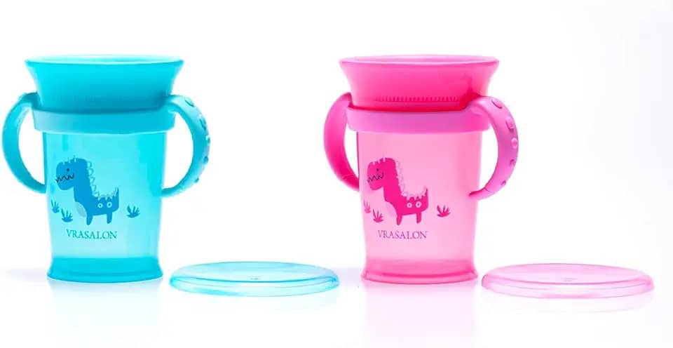 Copo Bebê 360 Mágico Treinamento Antivazamento Alça 300ml Cor:Azul