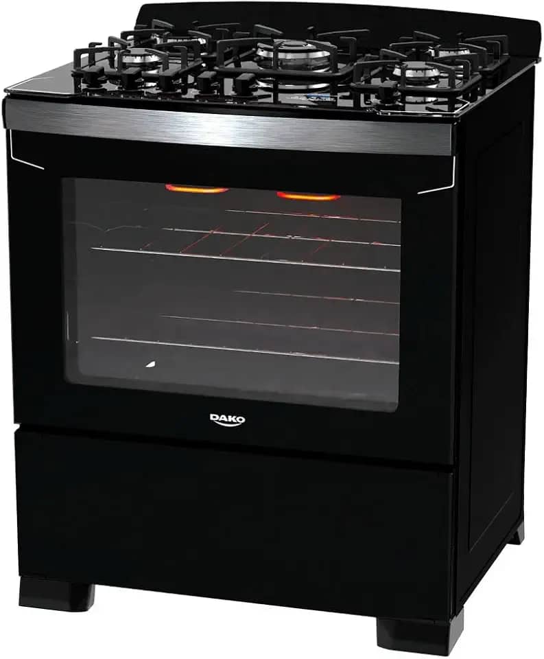 Fogão 5 Bocas Preto com Frente em Vidro Preto e Timer Digital Dako Diplomata Grill Bivolt