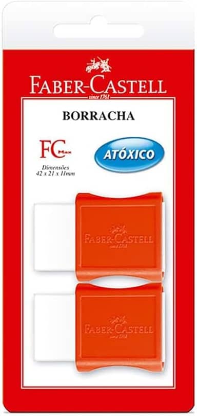Borracha Branca Pequena com Capa Plástica, Faber-Castell, FC Max, SM/107024, 2 Unidades