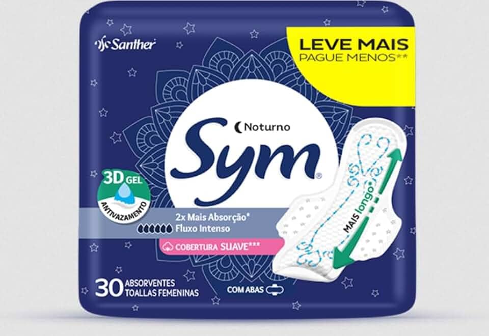 Sym Absorvente Premium Noturno Suave Com Abas Branco, 30 Unidades