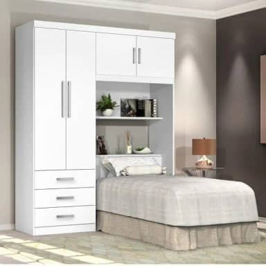 Guarda Roupa Solteiro com Cabeceira 4 Portas Cancun J&a Móveis Branco