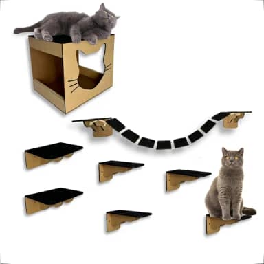Playground Para Gatos 8 Peças Mdf 6mm Kit Nicho Gato Prateleiras Ponte e Degraus - Seguro e Resistente