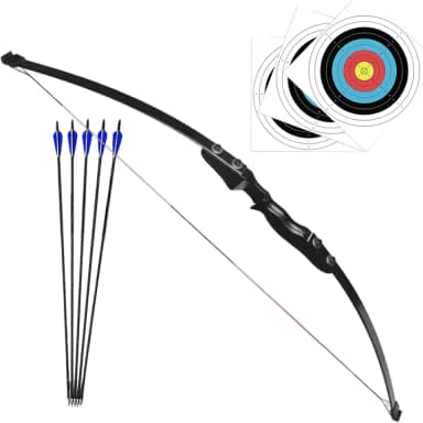 Kit Arco e Flecha Profissional Recurvo Empunhadura Destro de Madeira Preta Força de 40lbs + 5 Flechas com Ponta de Alumínio Para Tiro ao Alvo Treino Campeonato Treinamento Iniciante