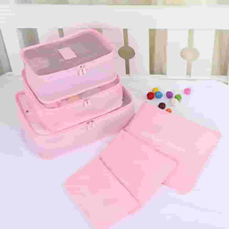 Kit Organizador de Mala de Viagem Prático 6 Peças Necessaires para Roupas, Maquiagens,cuecas calcinhas e meias (Rosa)