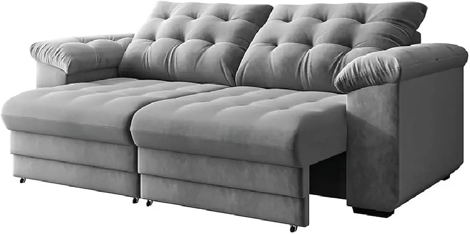 Sofá Retrátil e Reclinável Bipartido 3 Lugares 2,30m Suede Veludo Coliseu Selmer (Cinza)