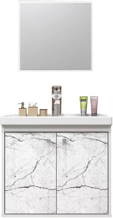 Gabinete com Cuba Suspenso 100% MDF Branco Marmorizado Lilies Móveis