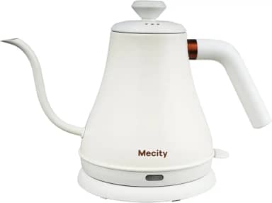 Mecity Chaleira elétrica, aço inoxidável, pescoço de ganso, caldeira de água para derramar sobre café, aquecimento rápido, desligamento automático, 798 ml, 1000 W, branco leite
