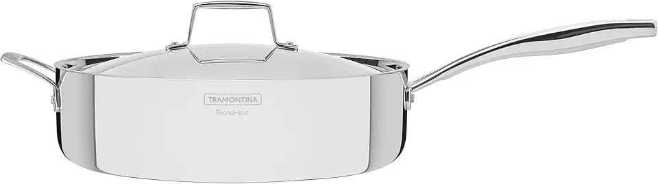 Frigideira Tramontina Grano em Aço Inox com Corpo Triplo com Tampa e Cabo 30 cm 5,6 L