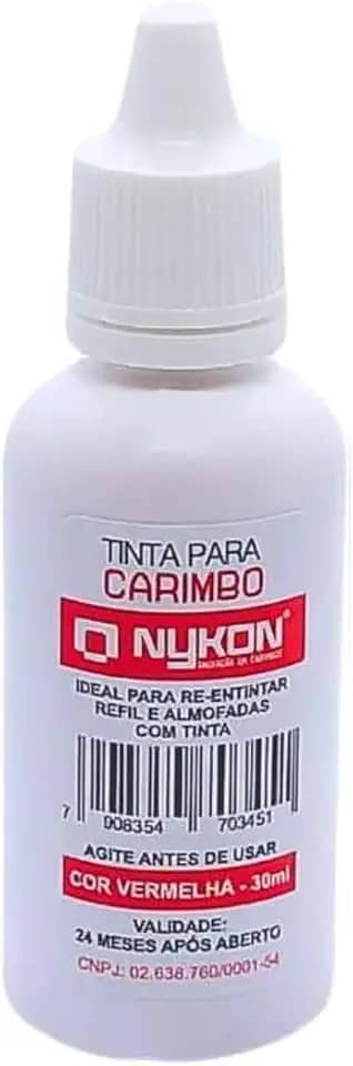 Tinta para Carimbo 30ml Nykon – Refil para Carimbos e Almofadas, Secagem Rápida, Alta Durabilidade, Ideal para Escritórios e Uso Profissional (Vermelho)