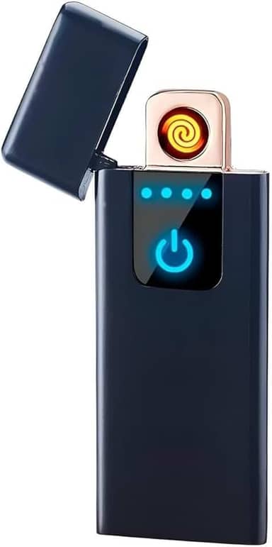 Isqueiro Eletrônico Touch Screen, Liga de Zinco, Preto, Recarregável USB, Arco Elétrico à Prova de Vento, 7,5 x 3,5 cm, com Cabo USB