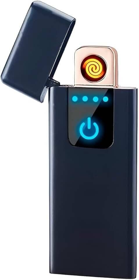 Isqueiro Eletrônico Touch Screen, Liga de Zinco, Preto, Recarregável USB, Arco Elétrico à Prova de Vento, 7,5 x 3,5 cm, com Cabo USB