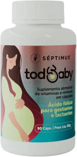 Todbaby Suplemento Vitamínico para Gestantes, Lactantes e Puérperas com 21 Nutrientes – Ácido Fólico, Ferro, Zinco e Vitaminas – 90 Cápsulas