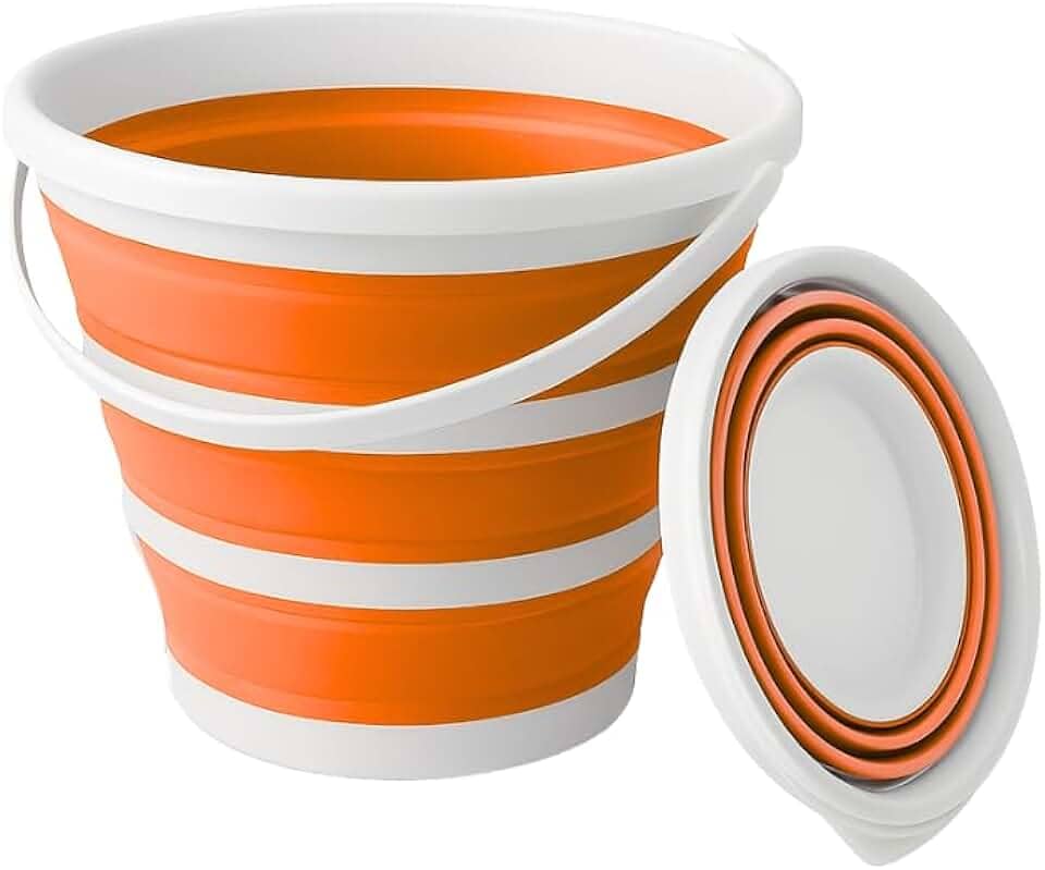 Balde Retrátil 5L Silicone Dobrável com Alça Ergonômica Multiuso Flexível Limpeza Geral 5 Litros Pescaria Viagem Praia Fácil de Armazenar e Guardar (Laranja)