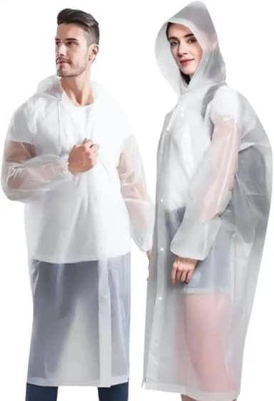 Capa de Chuva Adulto Unissex EVA Branco Transparente com Capuz Ajustável Impermeável Reutilizável Shows Parques Viagens Passeios Poncho Masculina Feminina