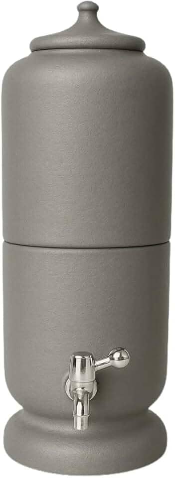 Filtro de Barro Artesanal, 6 Litros, Cinza, com Torneira e Vela Filtrante, 46 cm Altura