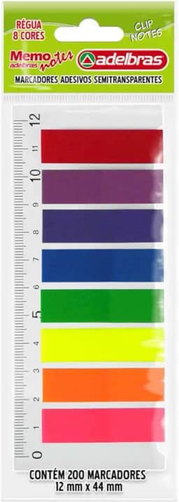 Bloco Marcador de Página, Adelbras, Adesivo, Memonotes, 8 Cores Neon, 200 Folhas, Multicor