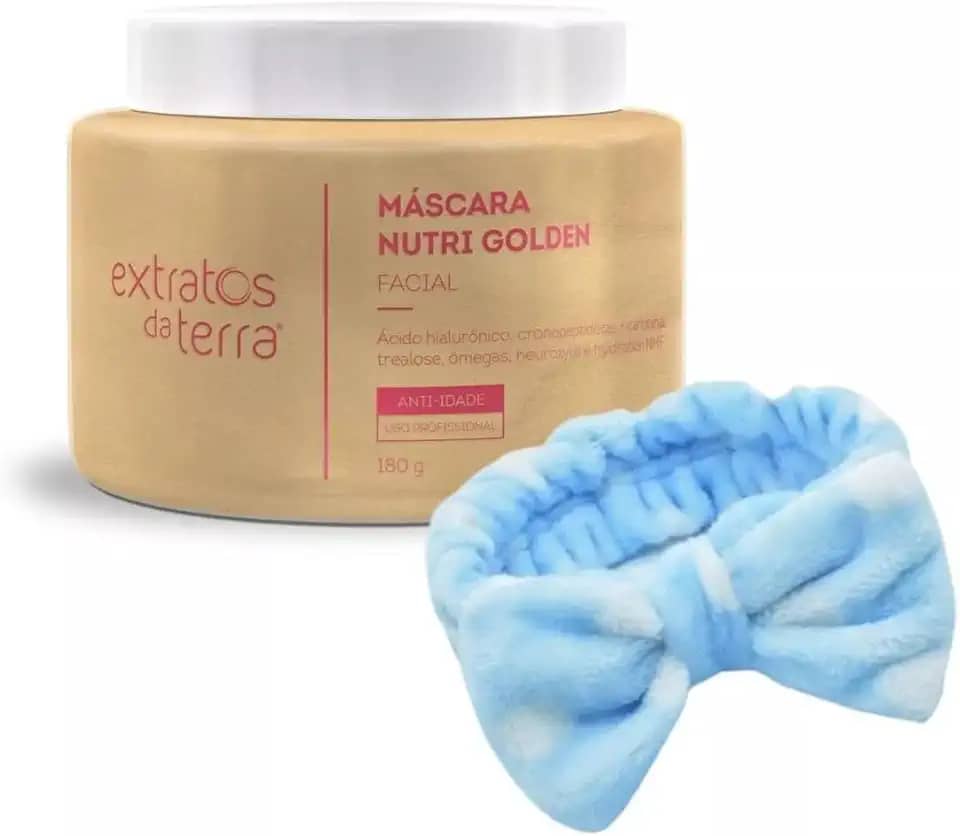 Máscara Facial de Ouro Nutri Golden 180g – Ação Anti-Idade, Hidratação Profunda e Revitalização para Peles Envelhecidas e Desidratadas + Faixa de Cadelo