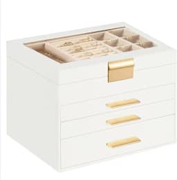 Abacafly Porta Joias de 4 Camadas, Organizador de Joias, Porta Brincos, Caixa de Joias Organizadora com Tampa de Vidro, Pode Armazenar Brincos, Colares, Relógios, Etc