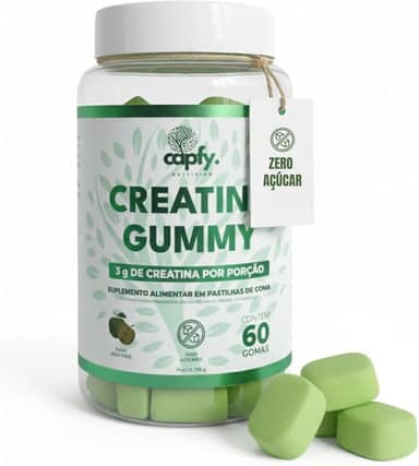 Creatina Gummy Capfy Nutrition 60 Gomas Zero Açúcar Sabor Maçã Verde 100% Pura 3g de Creatina Monohidratada por Dose