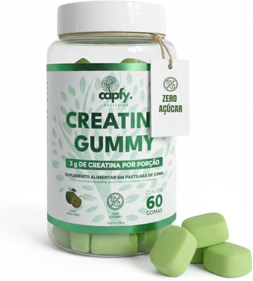 Creatina Gummy Capfy Nutrition 60 Gomas Zero Açúcar Sabor Maçã Verde 100% Pura 3g de Creatina Monohidratada por Dose