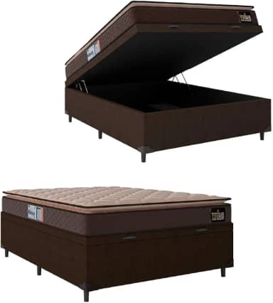 Cama Box Baú Casal Colchão Espuma D33 Pillow Top Millenium 138x188x60cm Marrom Hellen - Suporta até 120kg por Pessoa