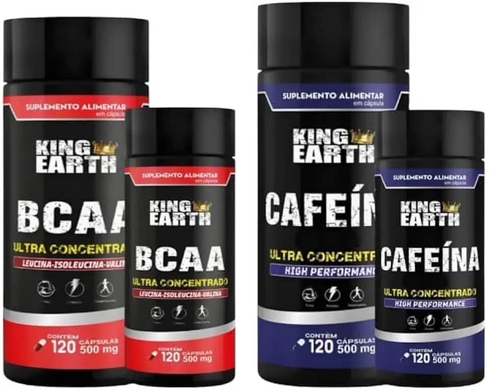 BCAA 500mg com Cafeína Anidra, Kit Suplemento para Energia e Recuperação, 120 Cápsulas