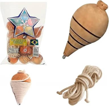 12 Pião De Madeira reforçado Com Fieira