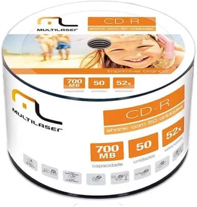 Mídia Cd-R Vel. 52X - 50 Un. Shrink Imprimível Branco Multilaser - CD052