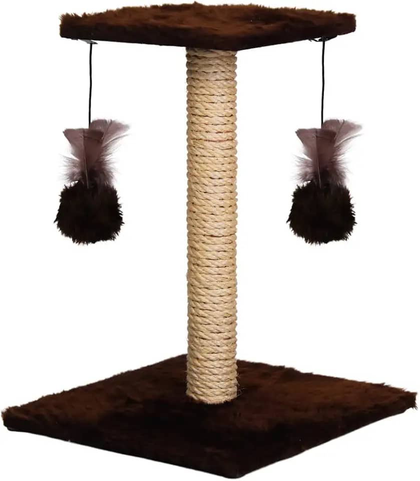 Arranhador Para Gatos Poste Com Brinquedo Duplo Exclusivo (Marrom)