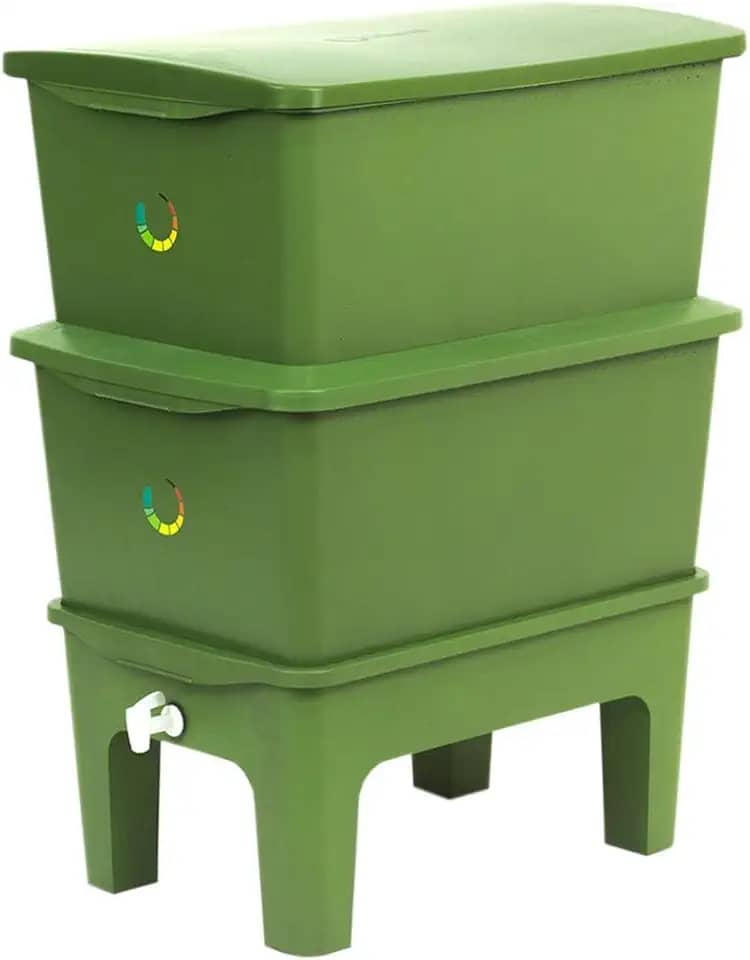 Composteira Doméstica, 90L, 2 Andares, 36 x 43 x 62 cm (Verde)