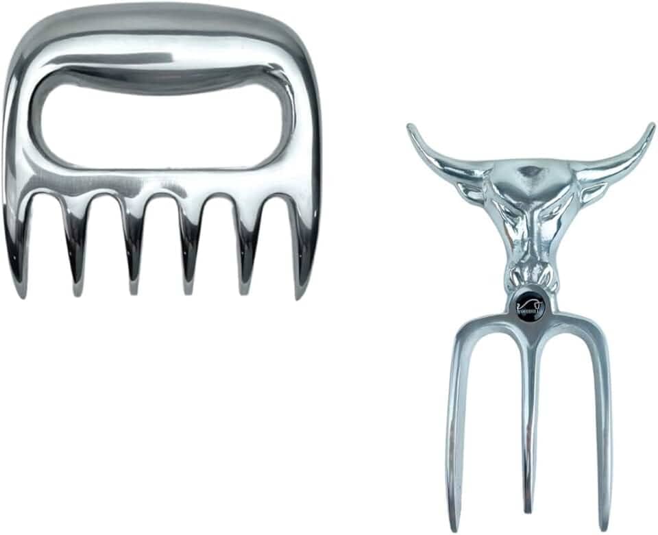 Garfo Tridente para Churrasco e Garra de Urso em Alumínio Fundido Polido, Ideal para Servir Carnes com Estilo e Praticidade – WOODBULL.