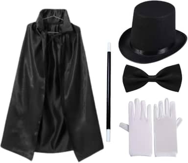 Fantasia de Mágico Cartola Varinha Gravata Capa Adulto Masculino Feminino(Fantasia sem Capa)
