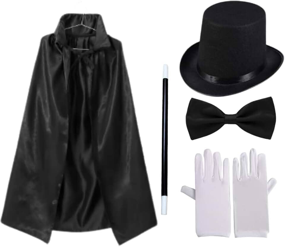 Fantasia de Mágico Cartola Varinha Gravata Capa Adulto Masculino Feminino(Fantasia sem Capa)