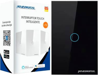 Interruptor Inteligente Wi-Fi Nova Digital 1 Botão Touch LITE-WS1 Smart Home Google Home Alexa Automação Residencial Preto