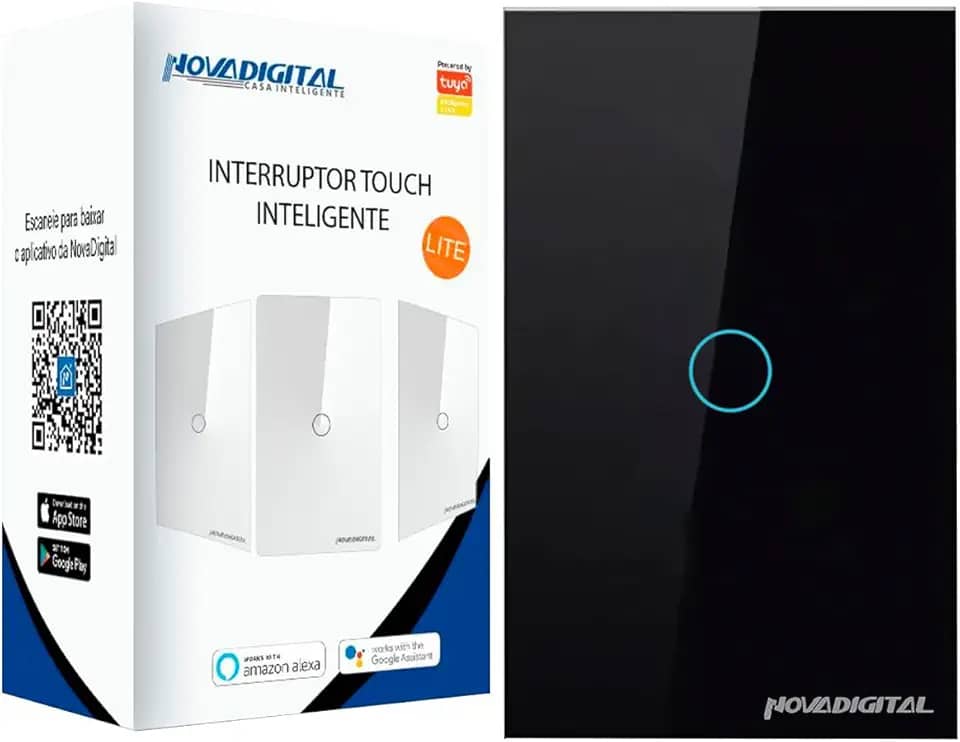 Interruptor Inteligente Wi-Fi Nova Digital 1 Botão Touch LITE-WS1 Smart Home Google Home Alexa Automação Residencial Preto