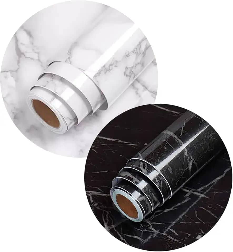 Papel de Parede 5 METROS x 60CM Adesivo Autocolante Marmore brilhante Envelopamento Mesa Vidro Moveis (Branco)